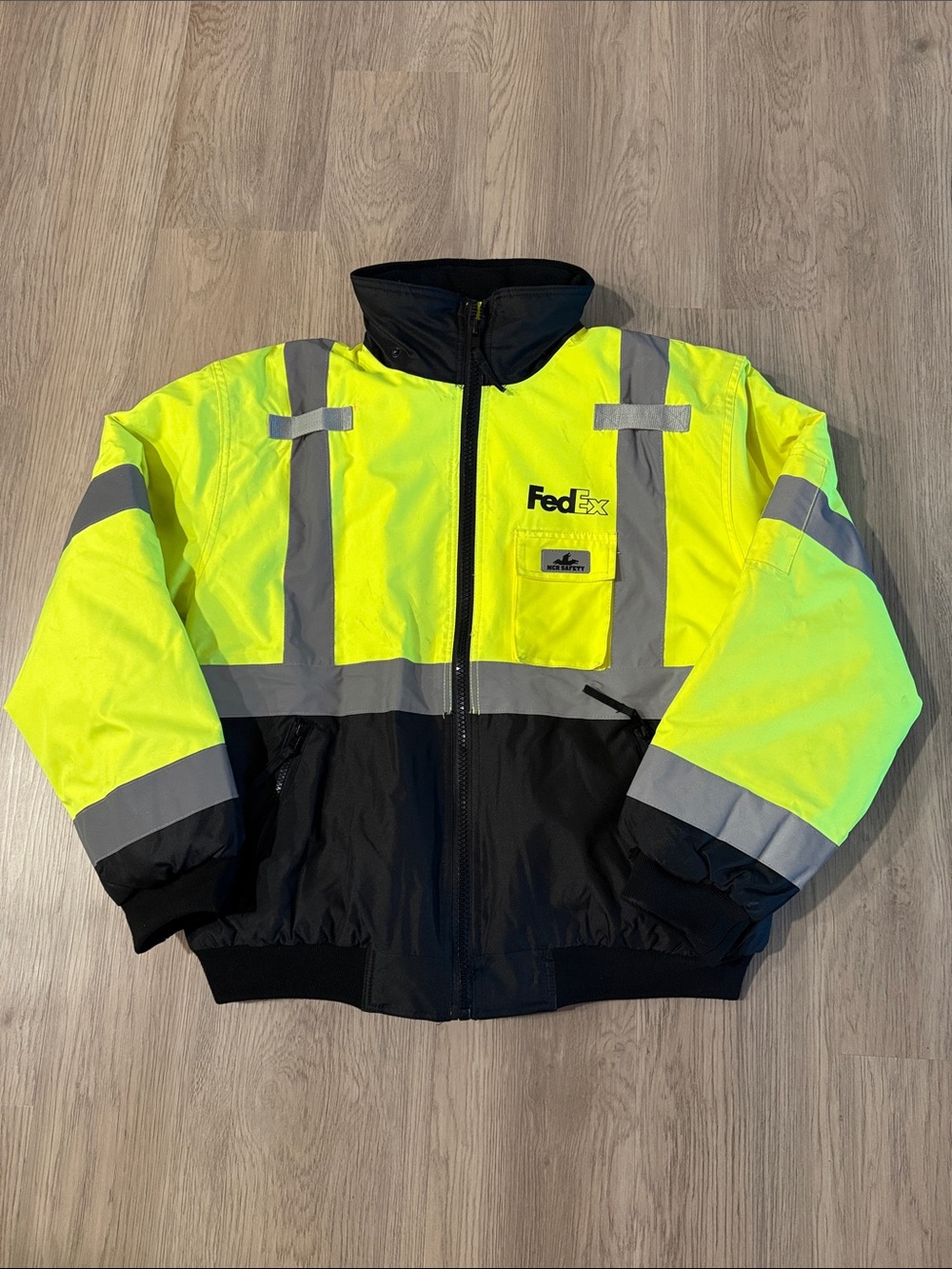 FedEx High-Visibility Yellow and Black Fleece Lined Safety Jacket Medium